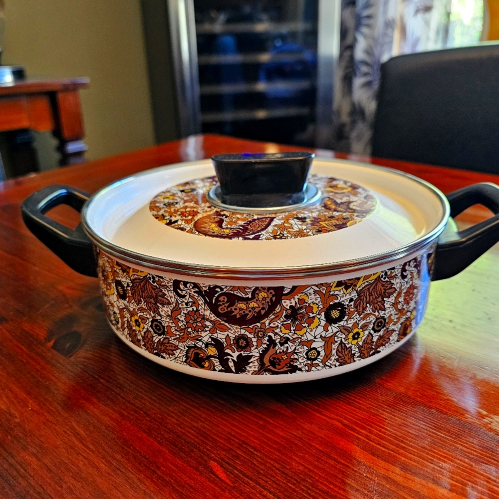 Vintage MCM Floral‎ Patterned Casserole Dish with Lid